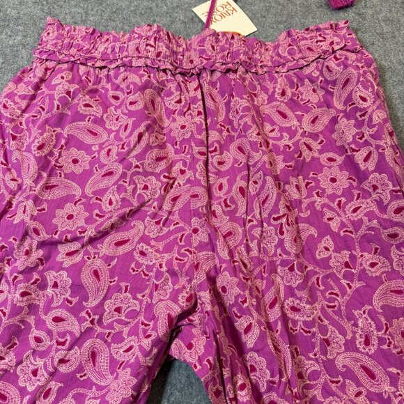 Knox Rose Pants Womens Large Pink Magenta Floral Relaxed Fit Wide Leg Pull On - Picture 3 of 7